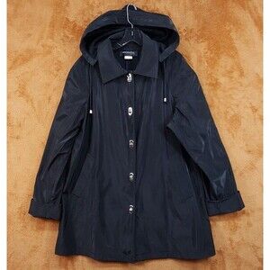 MYCRA PAC LIFE Jacket Womens Size 2 M L Black Trench Raincoat Hooded Toggle